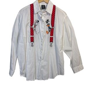 Looney Tunes VTG Womens Shirt‎ Large Embroidered Characters Suspenders 90s *Flaw
